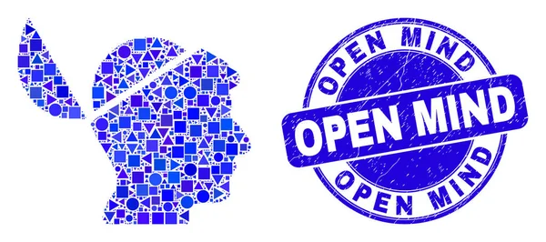 Blue Distress Open Mind Seal et Open Mind Mosaic — Image vectorielle