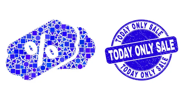 Blue Scratched Today Tylko sprzedaż Pieczęć pieczęć i procent tagi mozaiki — Wektor stockowy
