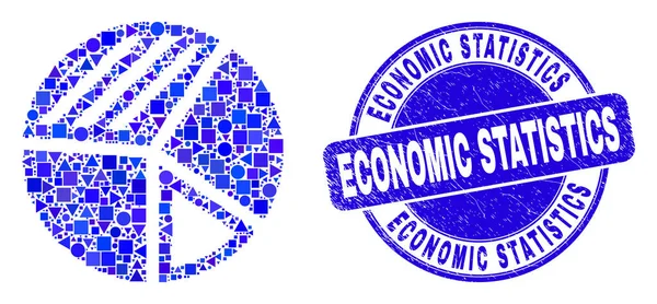 Kék Grunge Gazdasági Statisztikai Pecsét és Pie Chart Mosaic — Stock Vector