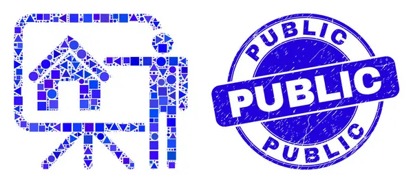 Blue Grunge Public Seal and Realtor Public Report Mozaika — Wektor stockowy