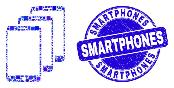 Blue Distress Smartfony Pieczęć pieczęć i Smartfony Mozaika — Wektor stockowy
