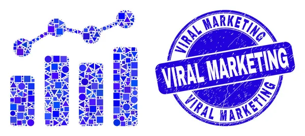 Gráfico de tendencias y sello de marketing viral Blue Distress Mosaic — Archivo Imágenes Vectoriales