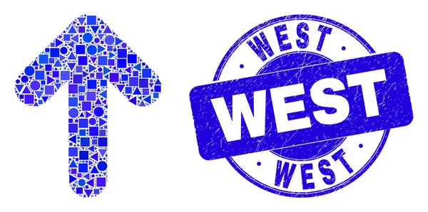 Blue Distress West Seal und Pfeil-Mosaik — Stockvektor