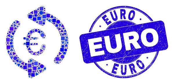 Sello de sello Euro rayado azul y actualización Euro Mosaic — Vector de stock