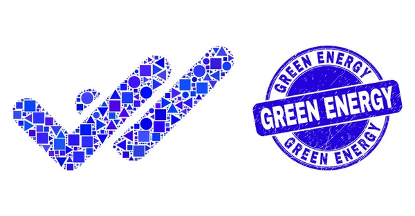 Timbre énergétique bleu détresse vert et mosaïque de tiques valides — Image vectorielle