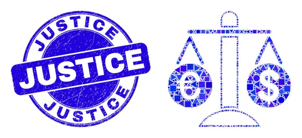 Blue Distress Justice Timbre et Comparer Euro Dollar Mosaic — Image vectorielle