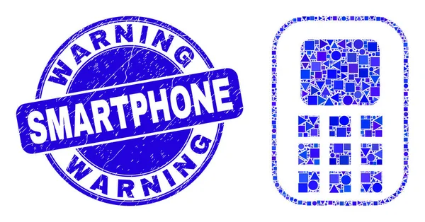 Blue Scratched Ostrzeżenie Smartphone Seal i telefon komórkowy Mozaika — Wektor stockowy