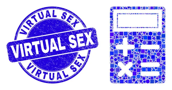Blue Grunge Virtual Sex Stempel Siegel und Taschenrechner Mosaik — Stockvektor