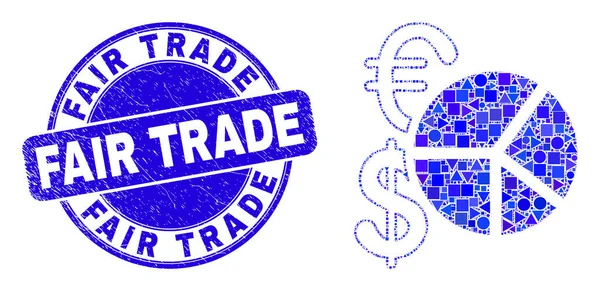 Mavi Çizik Adil Ticaret Mührü ve Para Birimi Turta Çizelgesi Mozaiği — Stok Vektör