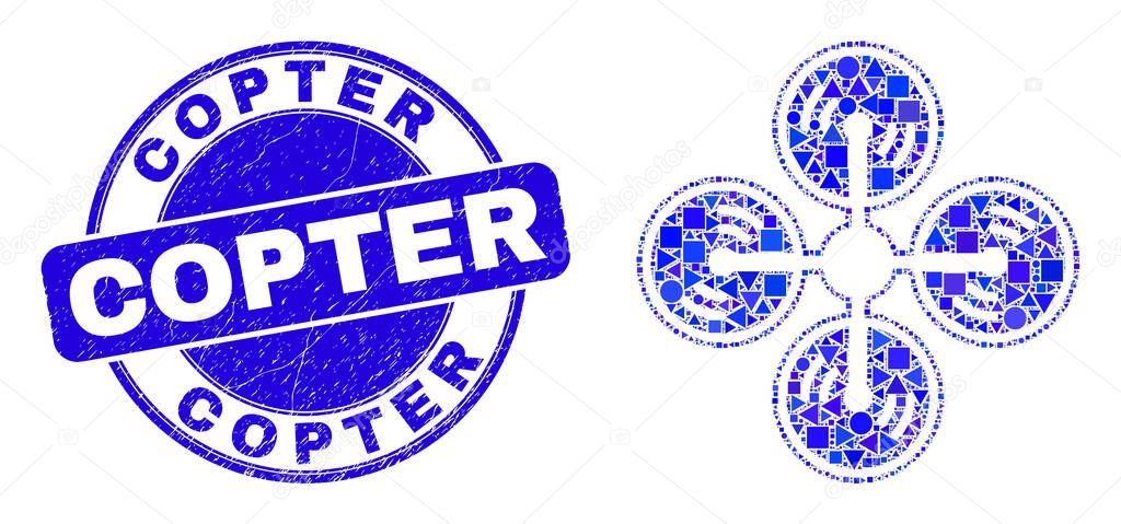 Blue Grunge Copter Stamp Seal and Air Copter Mosaic