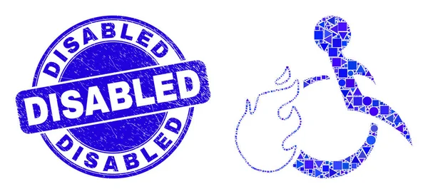 Blue Distress Behinderte Siegel und gefeuert Behinderte Person Mosaik — Stockvektor