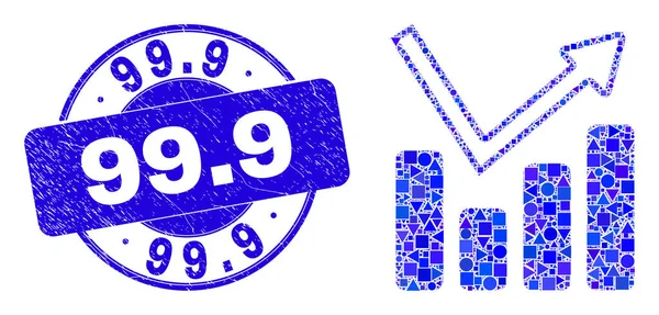 ブルーグランジ99.9切手とグラフ｜Mosaic — ストックベクタ