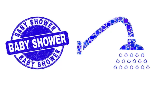 Timbre de douche bébé détresse bleue et mosaïque de douche — Image vectorielle