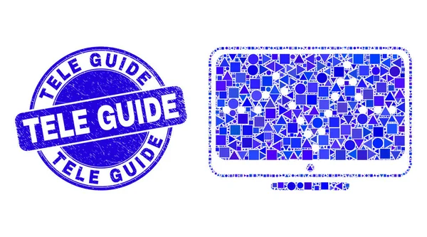 Blue Distress Tele Guide Stempelsiegel und Online-Punktediagramm-Mosaik — Stockvektor
