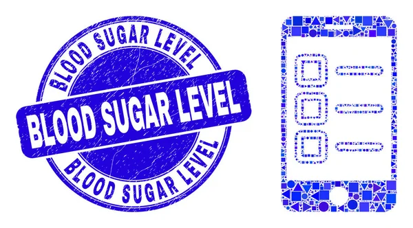 Blu Grunge livello di zucchero nel sangue Timbro sigillo e mobili Articoli Mosaico — Vettoriale Stock