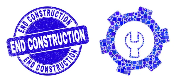 Blue Disordin End Construction Stamp Seal і ремонту Gear Мозаїка — стоковий вектор