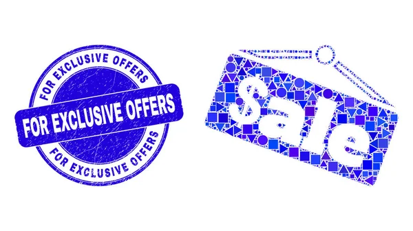 Blue Distress para ofertas exclusivas Sello y venta Anunciar mosaico — Archivo Imágenes Vectoriales