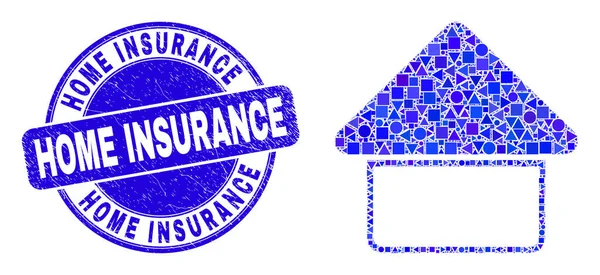 Sello azul Grunge Home Insurance y mosaico casero — Archivo Imágenes Vectoriales