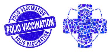Blue Grunge Polio Vaccination Seal and Medical Shield Mosaic clipart
