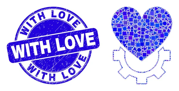 Bleu rayé avec Love Seal et Love Gear Mosaïque — Image vectorielle