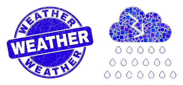 Sello de sello meteorológico de angustia azul y mosaico de nube de tormenta — Archivo Imágenes Vectoriales