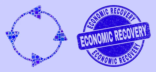 Μπλε scratched σφραγίδα οικονομικής ανάκαμψης και CCW βέλη κυκλοφορίας Mosaic — Διανυσματικό Αρχείο