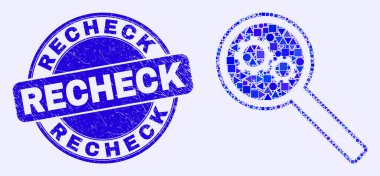 Blue Grunge Recheck Stamp Seal and Gears Audit Mosaic clipart