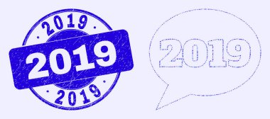 Mavi Çizik 2019 Damga ve 2019 Mesaj Balonu Mozaiği