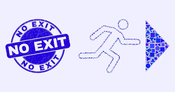 Blue Distress No Exit Seal en Exit Person Mosaic — Stockvector