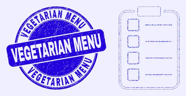 Azul arranhado vegetariano Menu selo e lista Itens Almofada Mosaic — Vetor de Stock