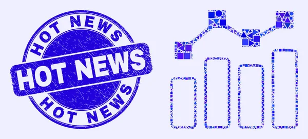 Blue Scratched Hot News Stempelsiegel und Trenddiagramm Mosaik — Stockvektor