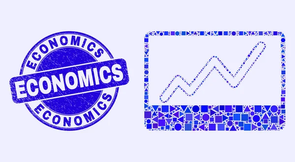 Blue Distress Economics Gráfico de sellos y acciones Mosaico — Vector de stock