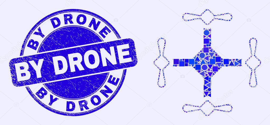 Blue Grunge By Drone Stamp Seal and Quadcopter Mosaic