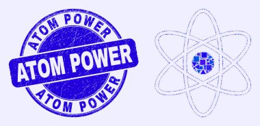 Mavi Çizik Atom Gücü Damgası ve Atom Mozaiği
