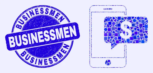 Blue Scratched Businessmen Stamp Seal et Smartphone Bank Message Mosaïque — Image vectorielle