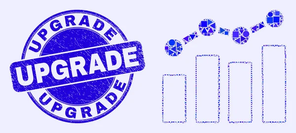 Blue Scratched Upgrade Stamp and Trend Chart Mozaik — Stok Vektör