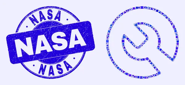 Blå repad NASA stämpel tätning och reparation skiftnyckel Mosaik — Stock vektor