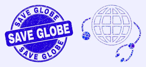 Синяя печать Save Globe и глобальная медицинская служба — стоковый вектор