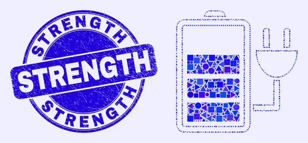 Blue Grunge Strength Stamp Seal and Charge Battery Mosaic — Stock Vector