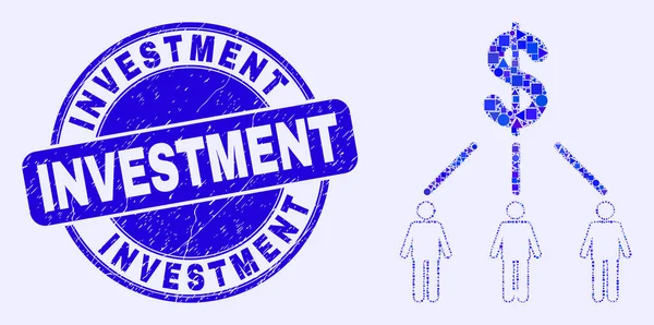 Blue Grunge Investiční razítko pečeť a dolar manažeři Odkazy Mozaika — Stockový vektor