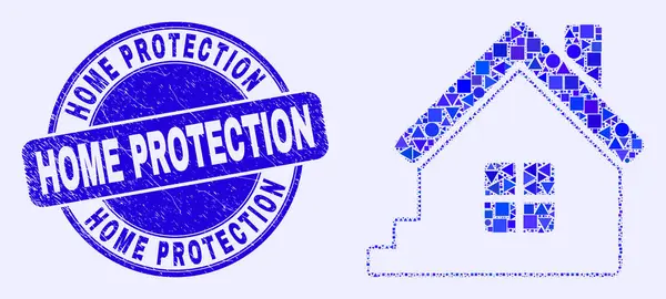 Selo de carimbo de proteção em casa e mosaico em casa — Vetor de Stock