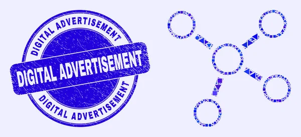 青の遭難デジタル広告シールと接続モザイク — ストックベクタ