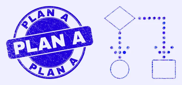 Plano Grunge azul Um selo de selo e diagrama de bloco Mosaico — Vetor de Stock
