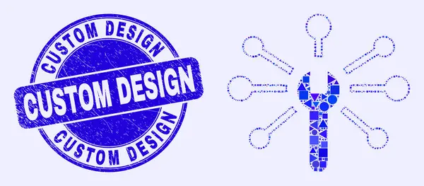 Blue Grunge Custom Design Pieczęć pieczątka i klucz Linki Mozaika — Wektor stockowy