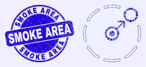 Selo azul da área de fumaça do grunge e mover-se para o círculo perímetro Mosaic —  Vetores de Stock