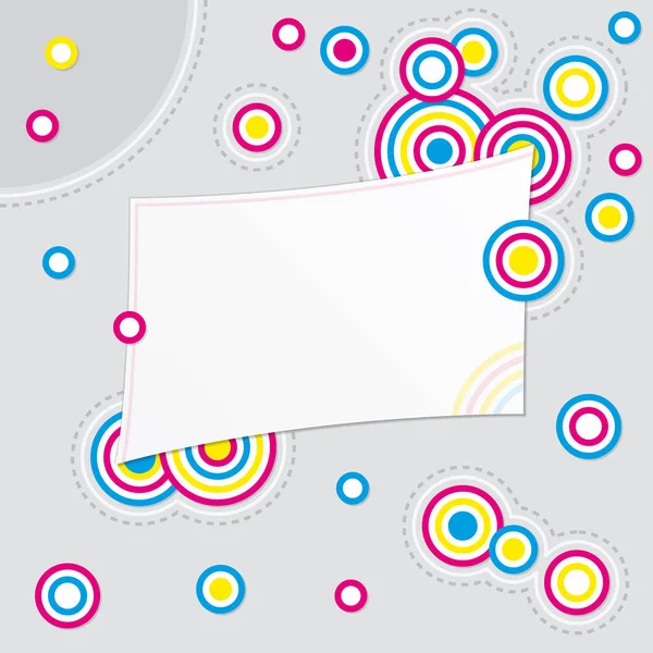 Fondo abstracto con pequeños círculos de colores y tarjeta en blanco para el mensaje — Archivo Imágenes Vectoriales