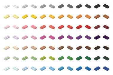 Beyaz arka plan üzerinde izole çocuk oyuncak basit renkli Tuğlalar 2 x 1 düşük, tuğla