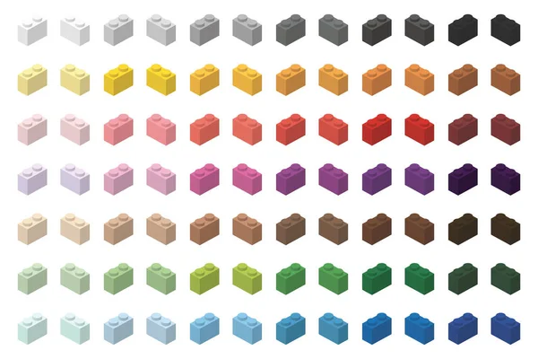Детские кирпичные игрушки простой цветовой спектр кирпичей 2x1 высотой, изолированные на белом фоне — стоковый вектор