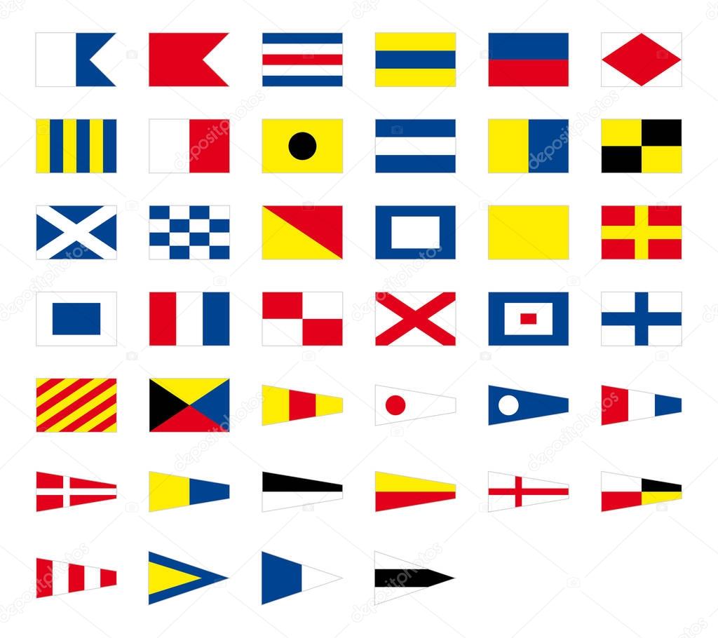 Banderas náuticas internacionales de señal marítima, aisladas sobre