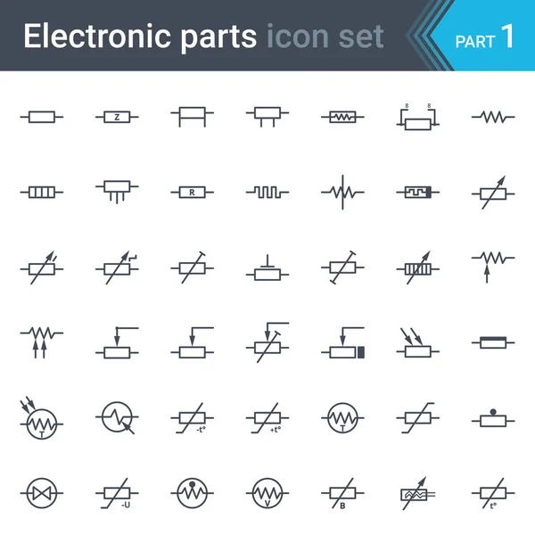 Electric and electronic circuit diagram symbols set of resistors — Stock Vector